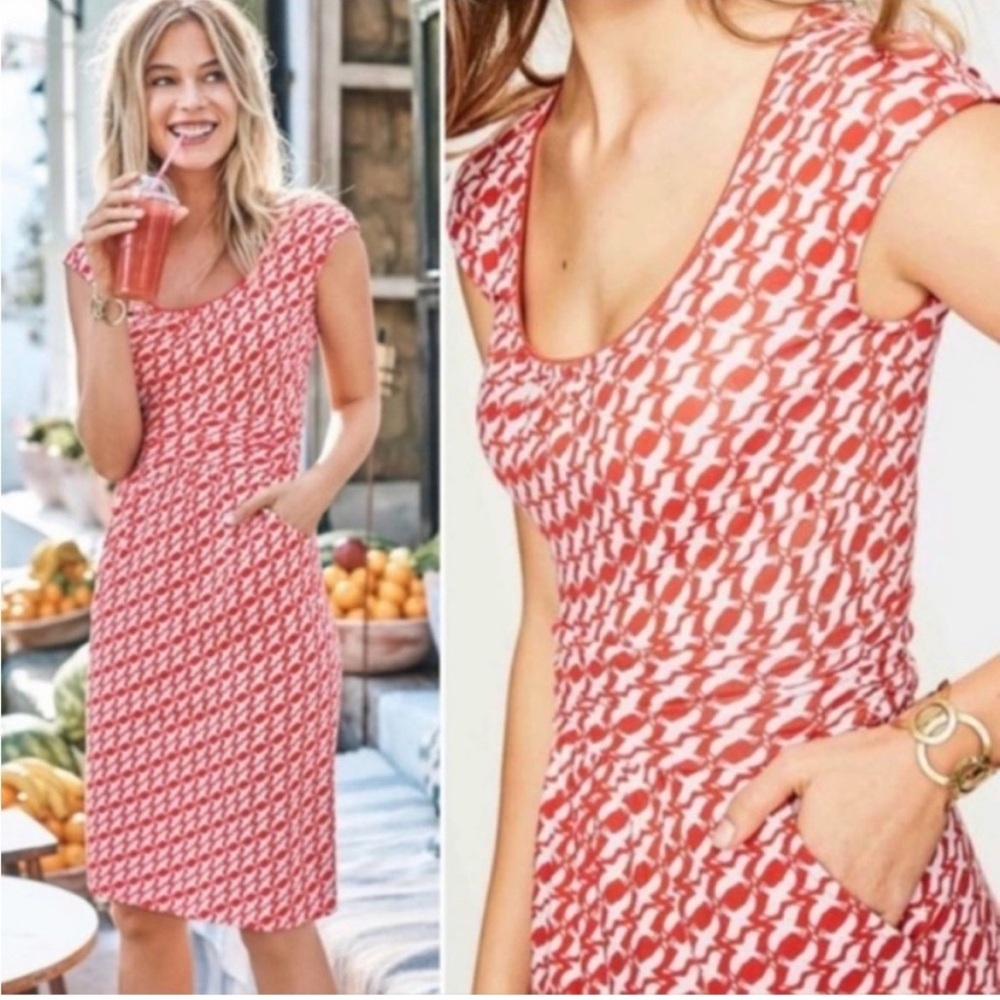 Boden Red and White Midi Dress